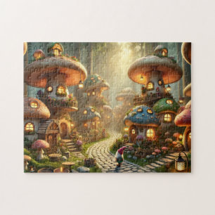 Gnome Mushroom Village Whimsical Cottagecore Jigsaw Puzzle