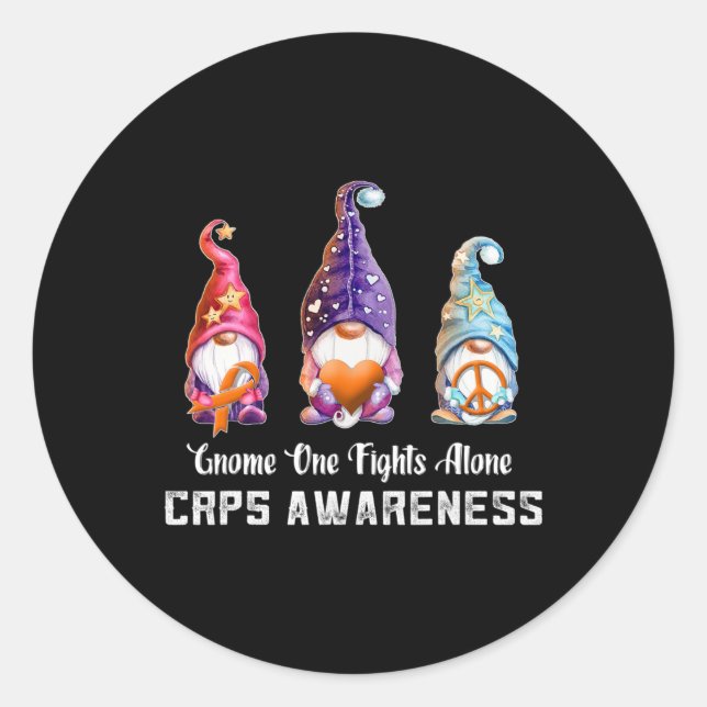 Gnome Nobody Fights RSD CRPS Awareness Alone CRPS  Classic Round Sticker (Front)