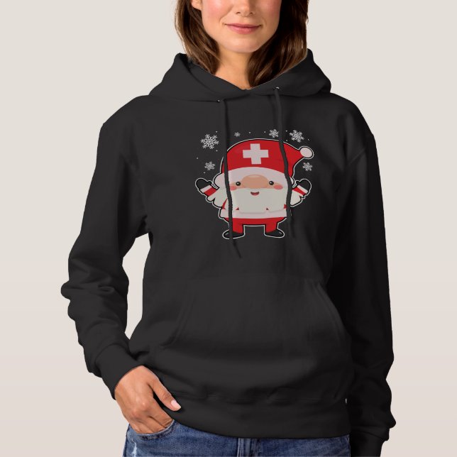 Gnome Nurse Santa Christmas Cute RN LPN Nursing X- Hoodie (Front)