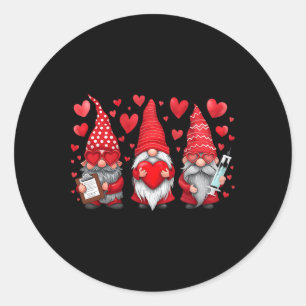 Gnome Nurse Scrub Valentine Rn Icu Er Valentines D Classic Round Sticker