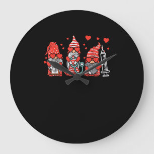 Gnome Nurse Scrub Valentine RN ICU ER Valentines D Large Clock