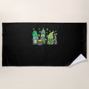 Gnome Nurses Saint Pattys Scrub Nurse St Patricks  Beach Towel