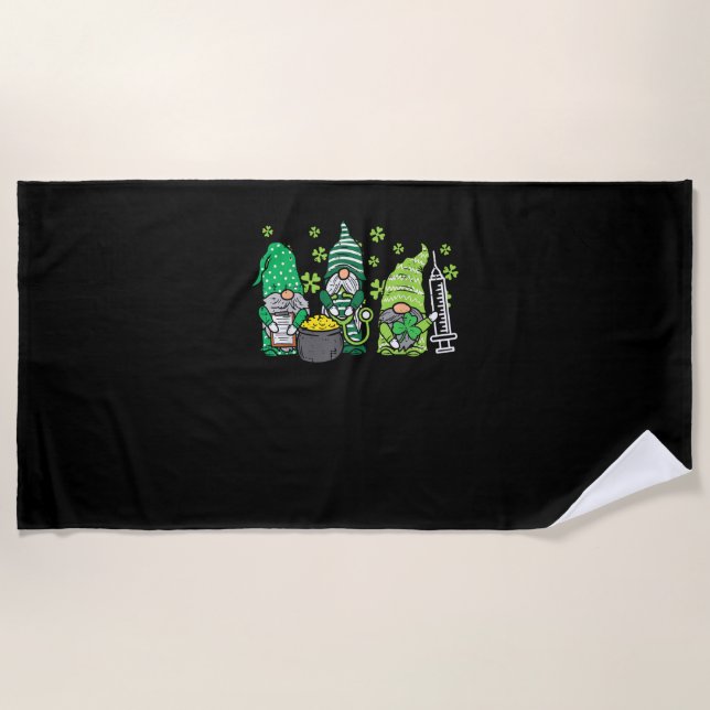 Gnome Nurses Saint Pattys Scrub Nurse St Patricks  Beach Towel (Front)