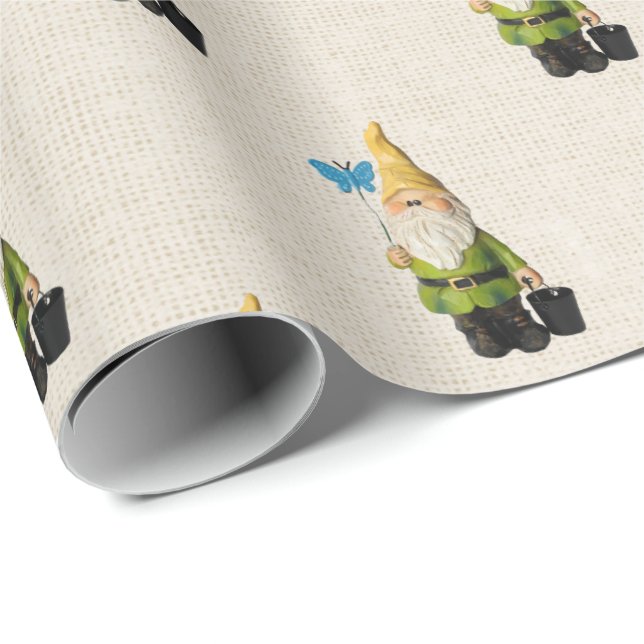 Gnome On Burlap Wrapping Paper (Roll Corner)