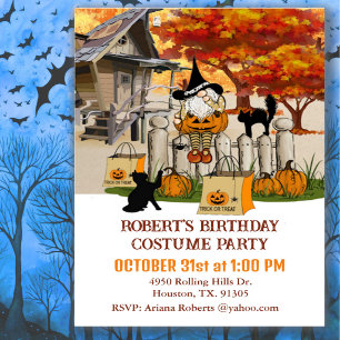 Gnome On Fence Fall Birthday Halloween Party  Invitation