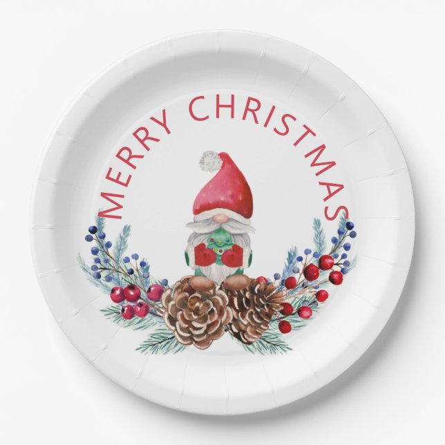 Gnome on Pine Cones  Paper Plate (Front)
