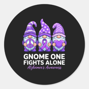 Gnome one fights alone alzheimer's awareness classic round sticker