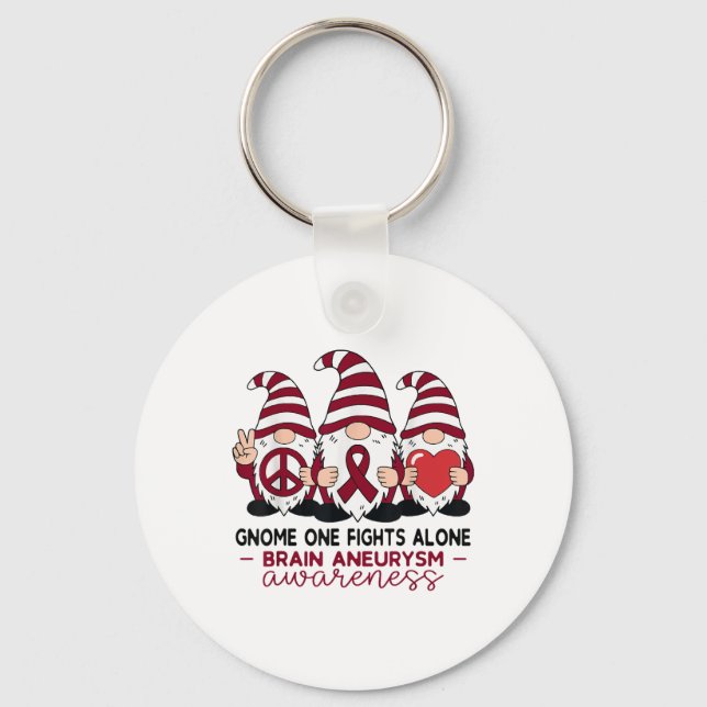 Gnome One Fights Alone Awareness Brain Aneurysm _1 Key Ring (Front)