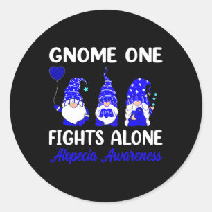 Gnome One Fights Alone Blue Ribbon Alopecia Awaren Classic Round Sticker