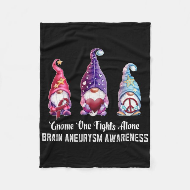 Gnome One Fights Alone Brain Aneurysm Awareness  Fleece Blanket (Front)