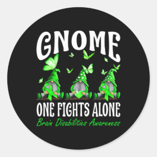 Gnome One Fights Alone Brain Disabilities Awarenes Classic Round Sticker