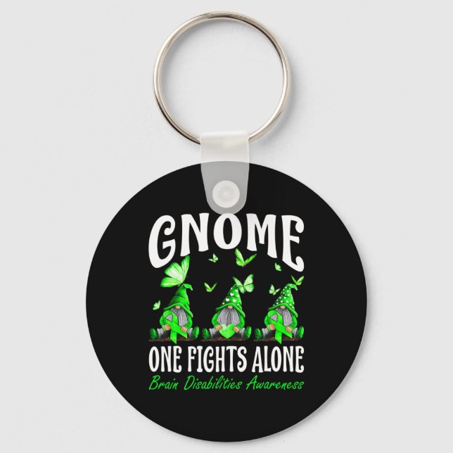 Gnome One Fights Alone Brain Disabilities Awarenes Key Ring (Front)