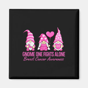 Gnome One Fights Alone Breast Cancer Awareness Pin Magnet