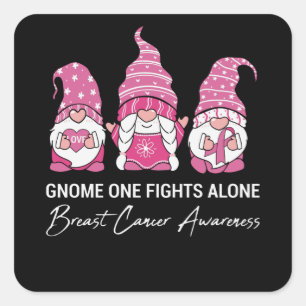 Gnome One Fights Alone Breast Cancer Awareness Square Sticker