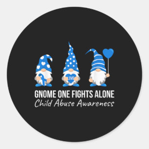 Gnome One Fights Alone Child Abuse Awareness Blue  Classic Round Sticker