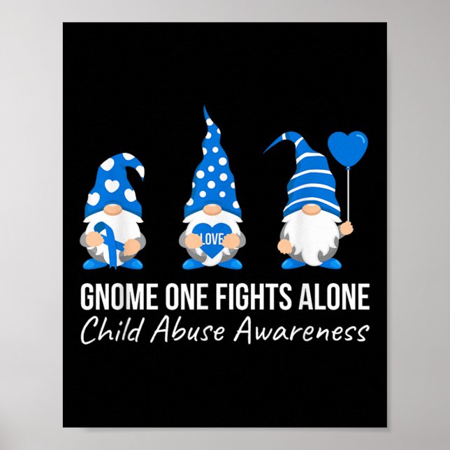 Gnome One Fights Alone Child Abuse Awareness Blue  Poster (Front)