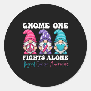 Gnome One Fights Alone - Christmas Thyroid Cancer Classic Round Sticker