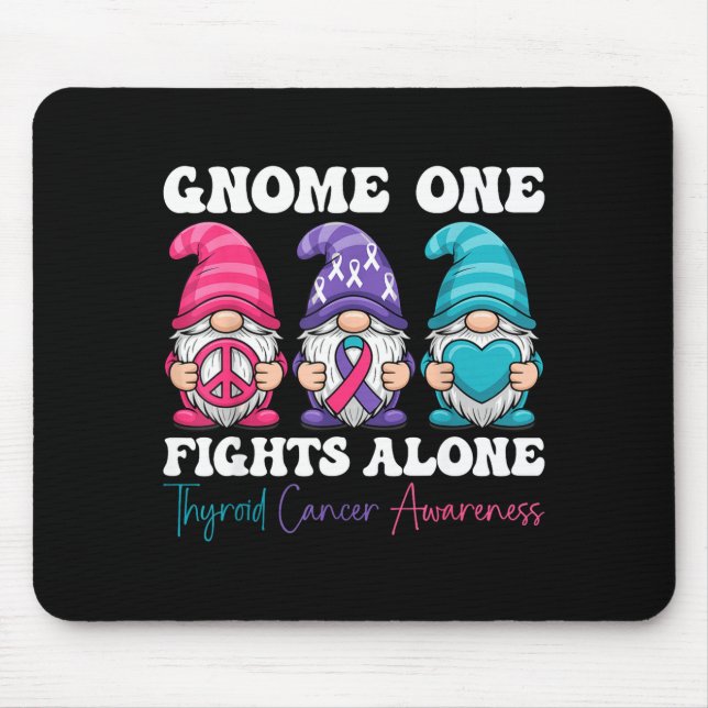 Gnome One Fights Alone - Christmas Thyroid Cancer  Mouse Mat (Front)
