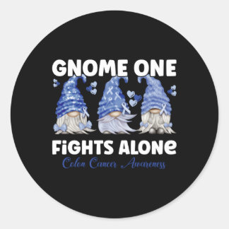 Gnome One Fights Alone Dark Blue Colon Cancer Awar Classic Round Sticker