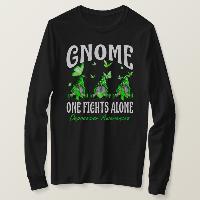 Gnome One Fights Alone Depression Awareness T-Shirt (Design Front)