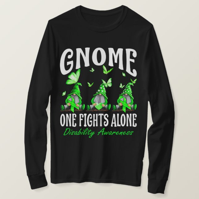 Gnome One Fights Alone Disability Awareness T-Shirt (Design Front)
