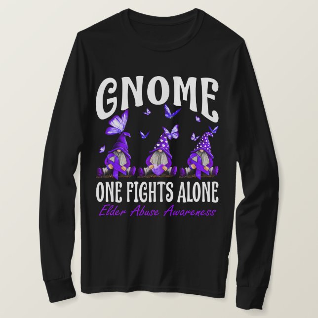 Gnome One Fights Alone Elder Abuse Awareness T-Shirt (Design Front)