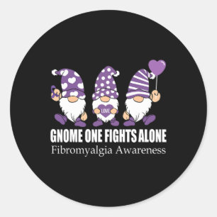 Gnome One Fights Alone Fibromyalgia Awareness Warr Classic Round Sticker