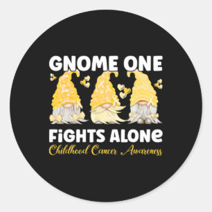 Gnome One Fights Alone Gold Childhood Cancer Aware Classic Round Sticker