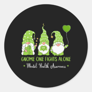 Gnome One Fights Alone Green Ribbon Mental Health Classic Round Sticker