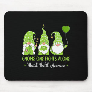 Gnome One Fights Alone Green Ribbon Mental Health Mouse Mat