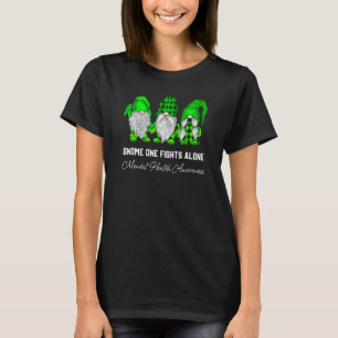 Gnome One Fights Alone Green Ribbon Mental Health T-Shirt