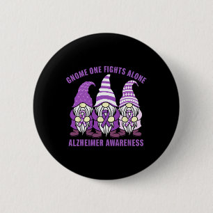 Gnome One Fights Alone Heimerheimer Awareness Purp 6 Cm Round Badge