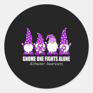 Gnome One Fights Alone Heimerheimer Awareness Purp Classic Round Sticker