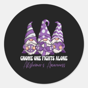 Gnome One Fights Alone Heimers Awareness Month Classic Round Sticker