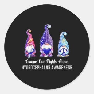 Gnome One Fights Alone Hydrocephalus Awareness 1 Classic Round Sticker