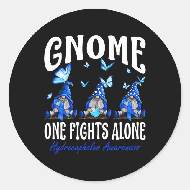 Gnome One Fights Alone Hydrocephalus Awareness  Classic Round Sticker (Front)