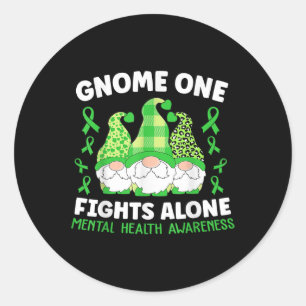 Gnome One Fights Alone Mental Health Awareness Mon Classic Round Sticker