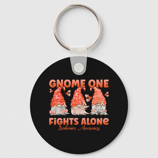 Gnome One Fights Alone Orange  Leukaemia Awareness Key Ring (Front)