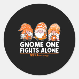Gnome One Fights Alone Orange Ribbon Crps Awarenes Classic Round Sticker