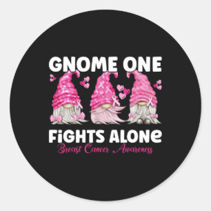 Gnome One Fights Alone Pink Breast Cancer Awarenes Classic Round Sticker