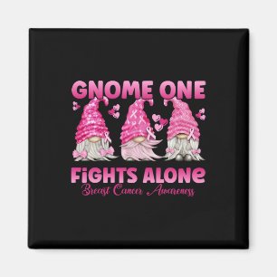 Gnome One Fights Alone Pink Breast Cancer Awarenes Magnet
