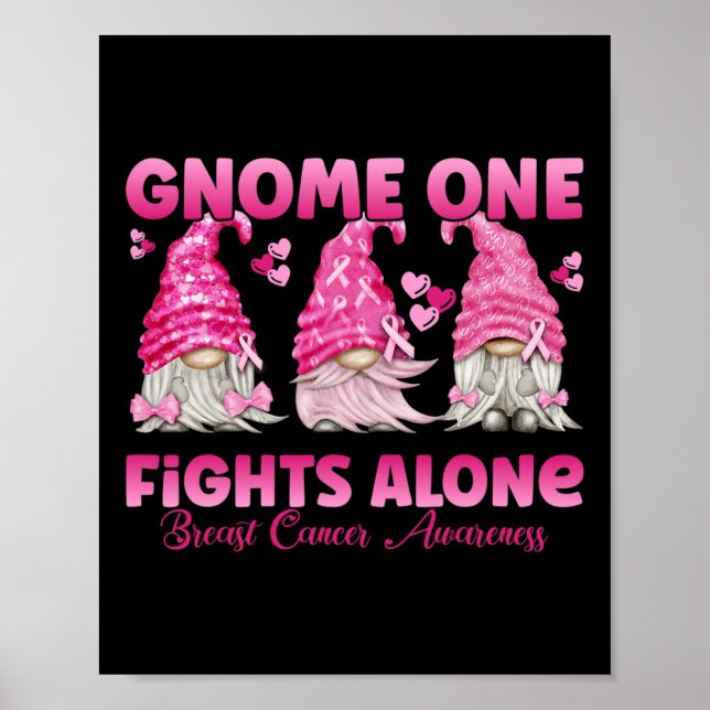Gnome One Fights Alone Pink Breast Cancer Awarenes Poster (Front)