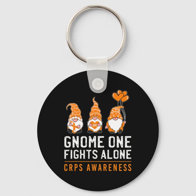 Gnome One Fights Alone RSD CRPS Awareness Orange R Key Ring (Front)