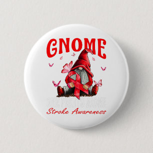 Gnome One Fights Alone Stroke Awareness Red Ribbon 6 Cm Round Badge