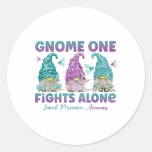 Gnome One Fights Alone Suicide Prevention Awarenes Classic Round Sticker