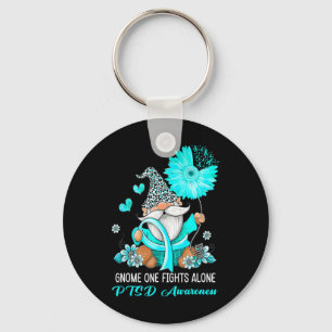 Gnome One Fights Alone Teal Ribbon Warrior Ptsd Aw Key Ring