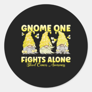 Gnome One Fights Alone Yellow Blood Cancer Awarene Classic Round Sticker