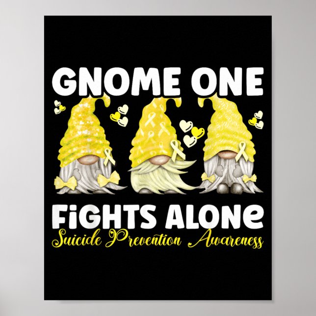 Gnome One Fights Alone Yellow Prevention Awareness Poster (Front)