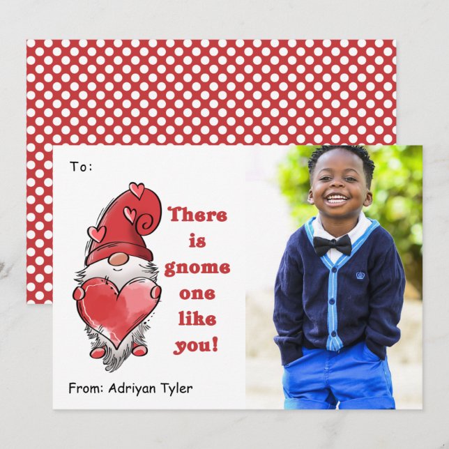 Gnome One Like You Classroom Photo Valentines Day  Holiday Card (Front/Back)