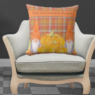  Gnome orange plaid with pumpkins Cushion